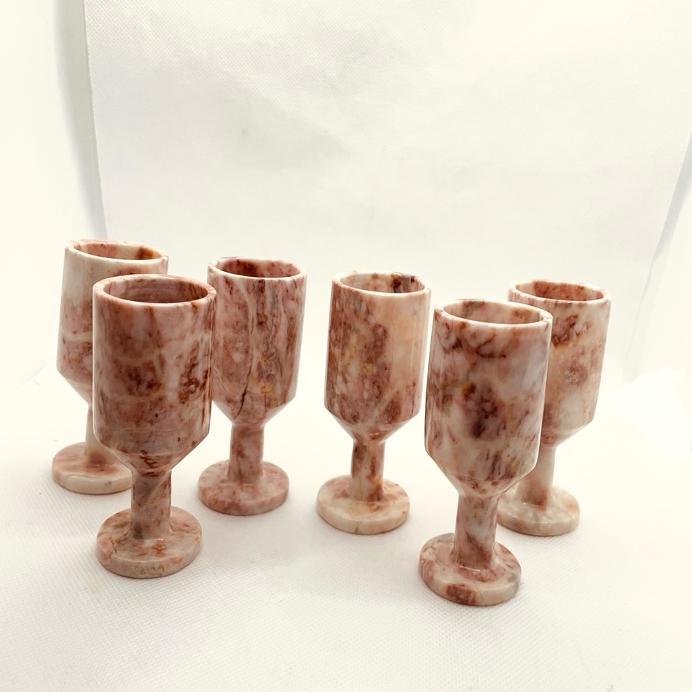 Pink Marble Stemmed Shot Glasses - Set Of 6 - Picture 2 of 4